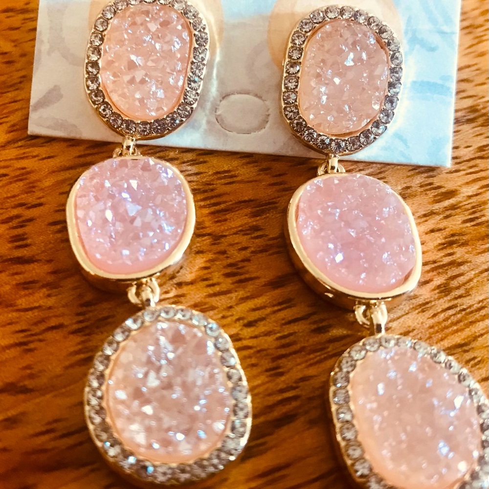 Long Pink/#rosegold sparkle earrings. OBO.
